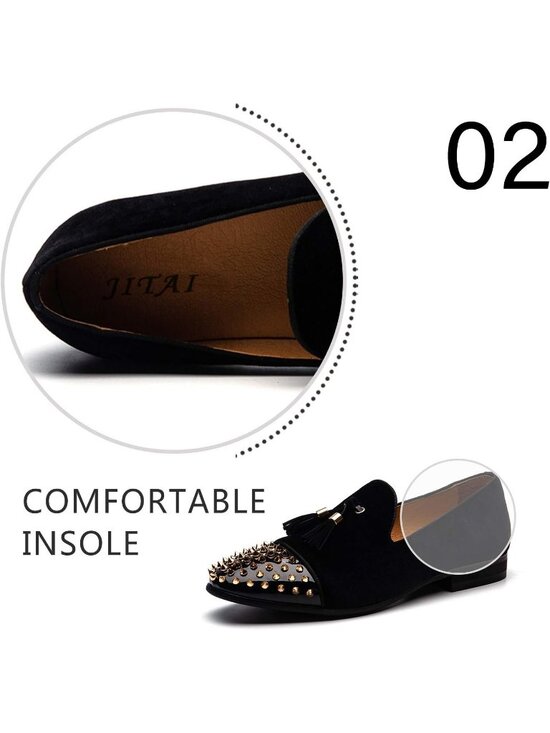 JITAI Men\'s Black04 Velvet Loafer Line Buckle Penny Slip On Leather Formal Shoes main image 6